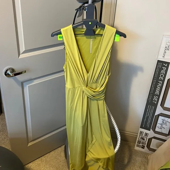 lime green dress pants Lime Green Linen Blend Button-Up Sleeveless Dress